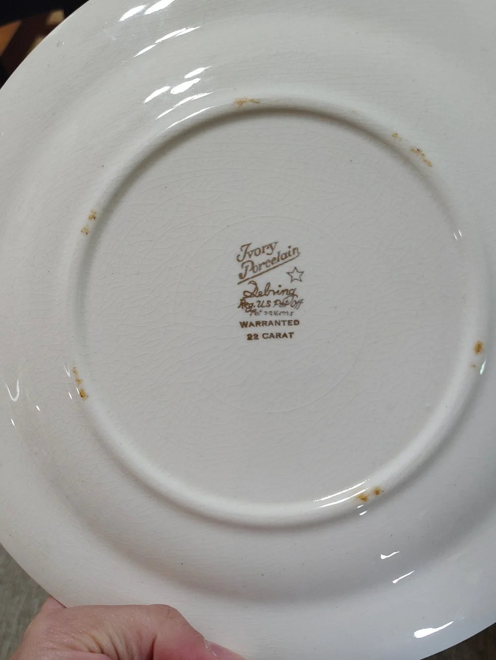 Antique 1925 Sebring Ivory Porcelain Plates With 22 Carat Gold Rims -2